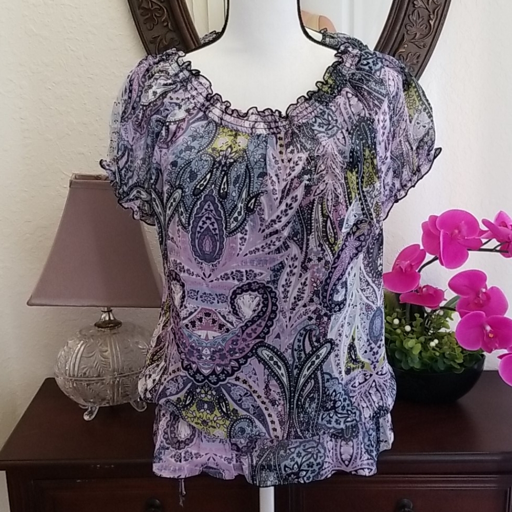 Trendy purple and black lined blouse
